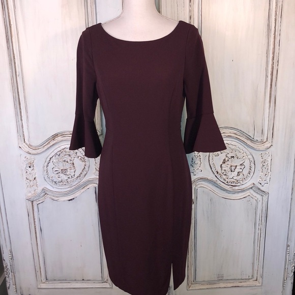 White House Black Market Beautiful Wine Mid Flutter Sleeve Fitted Sheath Dress - Picture 1 of 14